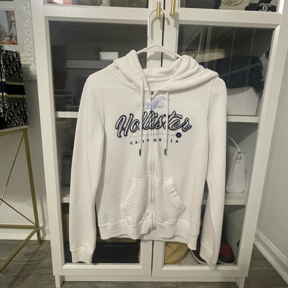 Hollister small zip up white jacket